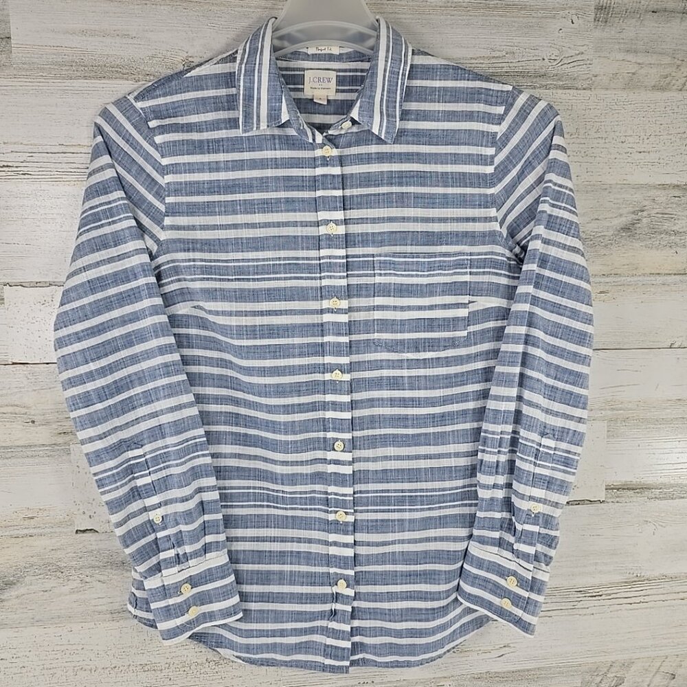 J. Crew Blue & White Stripe Lightweight Long Sleeve Button Down Shirt Size SMALL